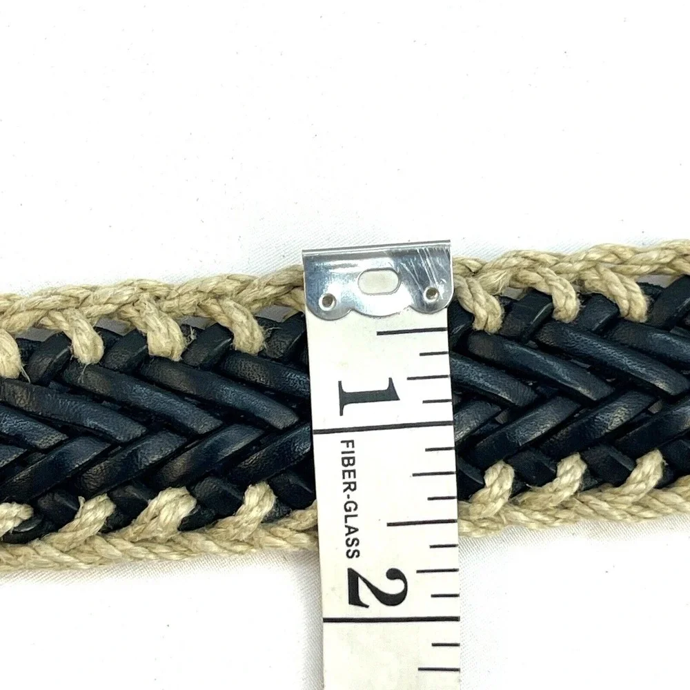 Womens Belt Black Tan 8 Twine Medium Brass Buckle Unbranded‎ Leather